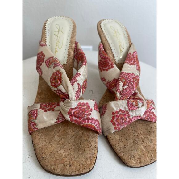 Y2K Paisley Satin Heels with Cork Bottom - Picture 5 of 10